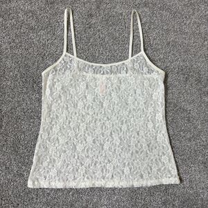 Vintage Lily of France Cami Tank Top Womens Medium White Lace Sheer Floral Sexy